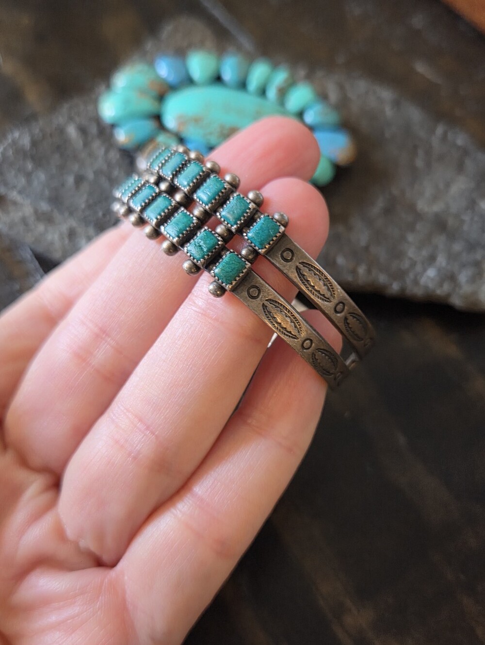 Vintage Fred Harvey Era 2 Row Turquoise Cuff - Picture 6 of 7